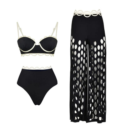 Swimsuit Black Niche High Grade Hollow Out Cutout Beach Pants One Piece Swimsuit Set Women