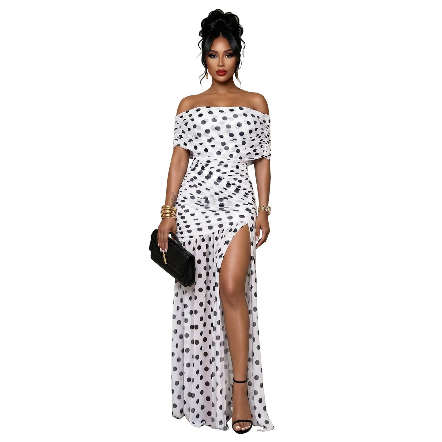 Women Wear Polka Dot Split Cocktail Holiday Sheath Dress