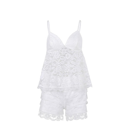 Solid Color Lace Beauty Back Camisole Lace Shorts Two Piece Pajamas Women Summer Home Wear