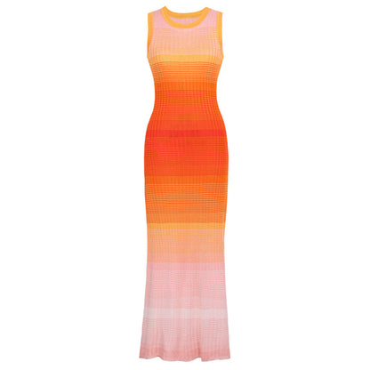 Spring Autumn Socialite Net Red Wind Knitted Women Sleeveless Maxi Dress
