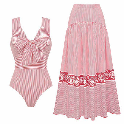 Striped Bow Swimsuit Women Vacation Beach Two Piece Sets