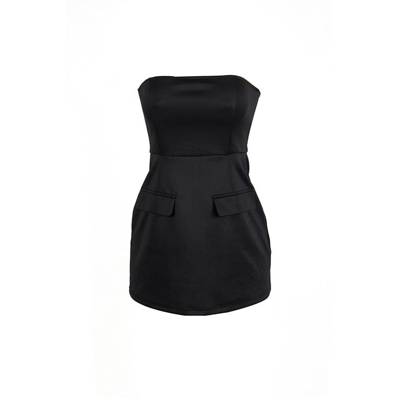 Summer Solid Color Sleeveless Sexy Bandeau Slim Fit High Waist Short Dress