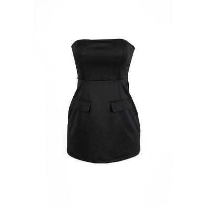 Summer Solid Color Sleeveless Sexy Bandeau Slim Fit High Waist Short Dress