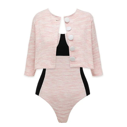Bikini Pink Sweet Chanel High Waist Split Swimsuit Women