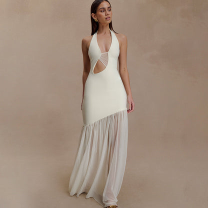 Women Dress Elegant Halter Sexy Cutout Pleated Backless Sheath Dress