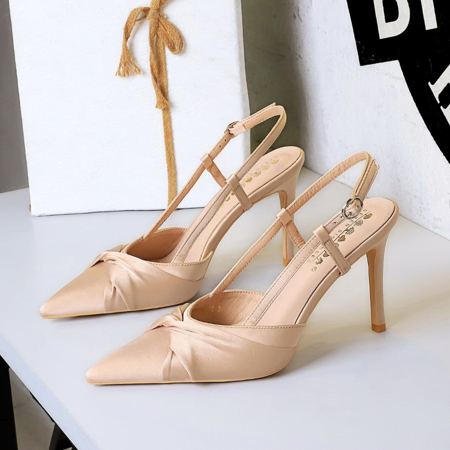 High Grade Cocktail High Heels Stiletto Heel Low Cut Bowknot Hollow Out Cutout Back Strap Super High Heel Shoes