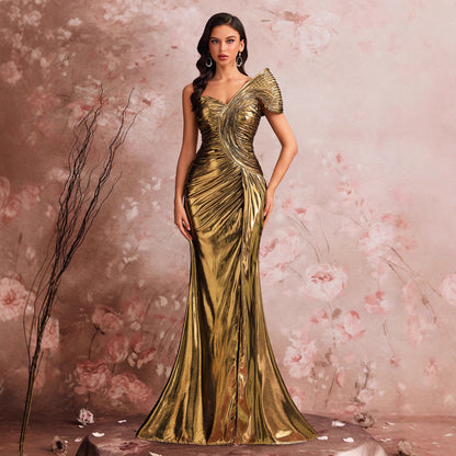 Fishing Line Shaping Elegant Evening Dress Gorgeous Pleated Cocktail Party Formal Party Gift