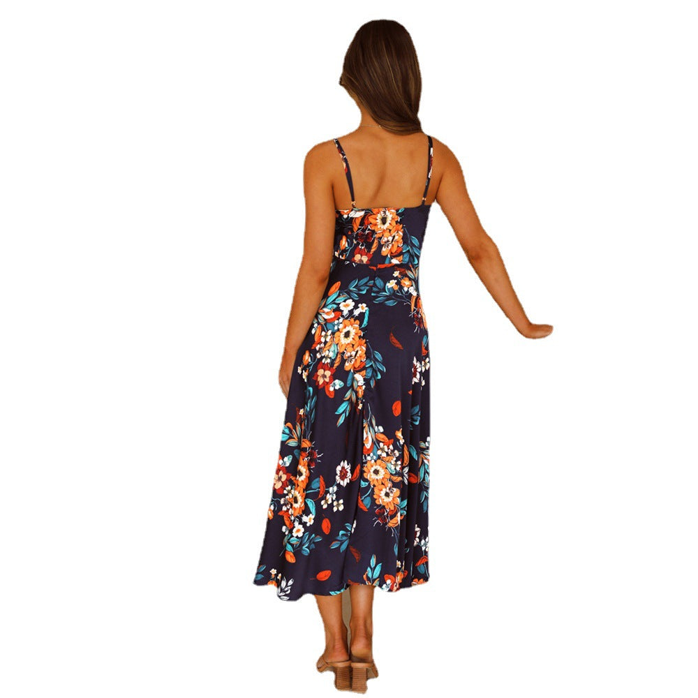 Sexy Floral Strap Dress Spring Summer Slim Printed Dress Women Clothing