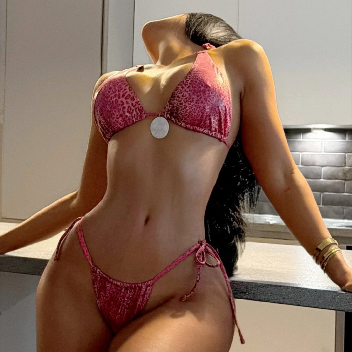 Sexy Leopard Cross Collar Banded Bikini Set