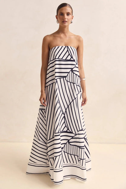Summer Women Dress Sexy Bandeau One Shoulder Printed Dress