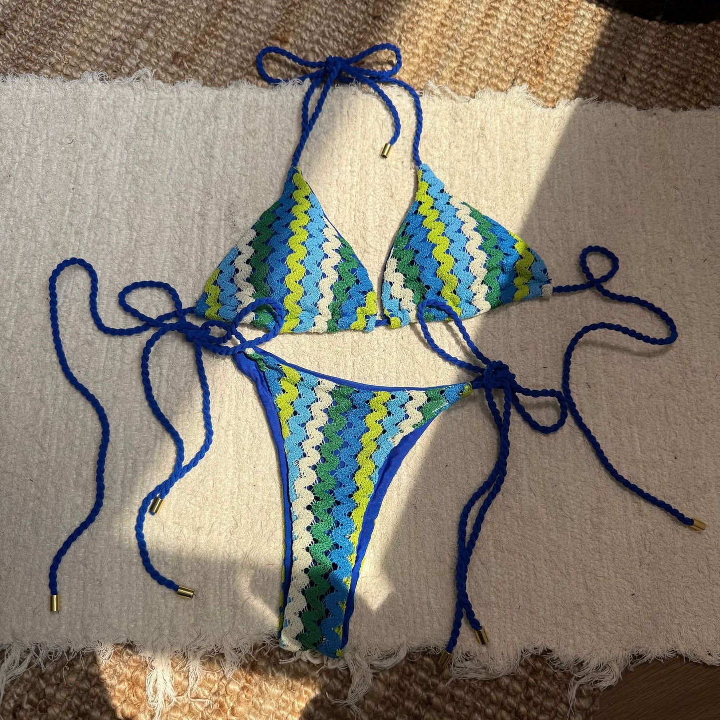 Sexy Braid Rope Special Embroidery Split Swimwear Swimsuit Bikini