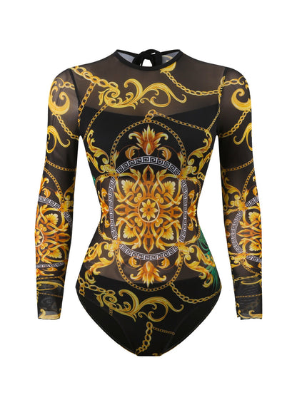 One Piece Swimsuit Women Sexy Retro Mesh Swimsuit Set Two Piece Set Long Sleeve One Piece Swimsuit Vacation Swimsuit