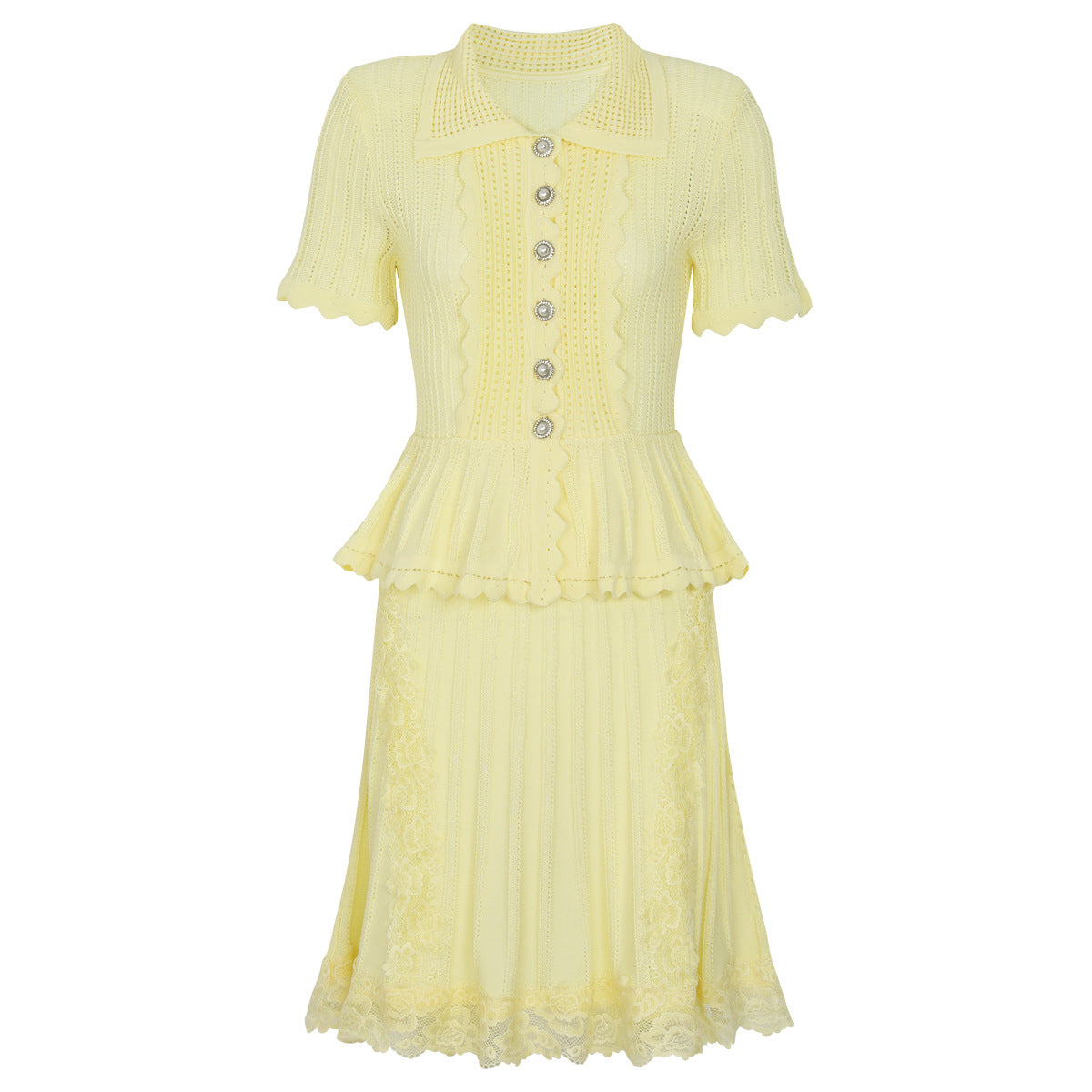 Summer Ladies Internet Popular Slim Fitting Slimming Pearl Buckle Faux Two Pieces Short Sleeve Dress