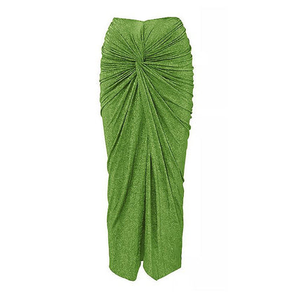 Solid Color Advanced Halter Shiny Surface One Piece Swimsuit Women