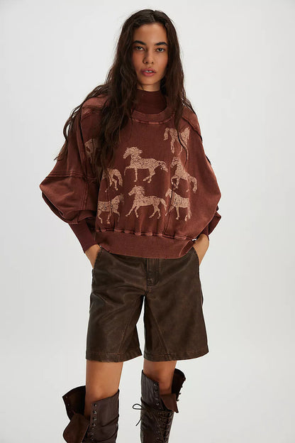 Autumn Winter Women Clothing Printing Loose Casual Top All Matching Hoodie Women