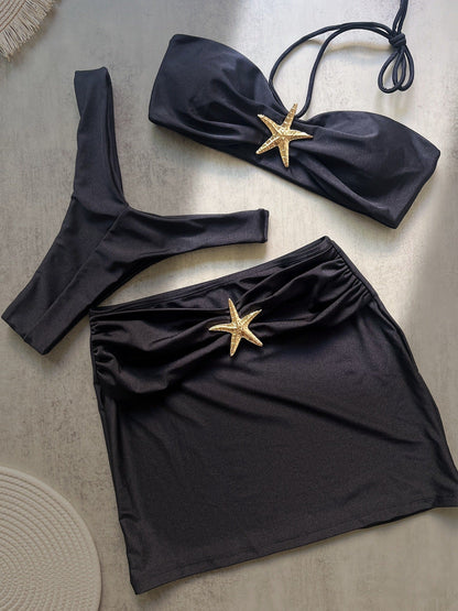 Sling Three Piece Sets Bikini Sexy Bikini Solid Color Split Swimsuit Bikini