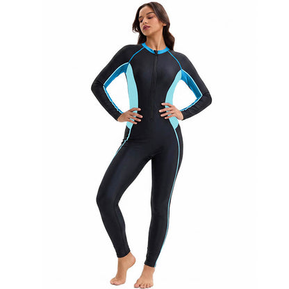 Conservative Swimwear Women One Piece Long Sleeves Trousers Sunscreen Diving Suit Color Matching Arrival Surfing
