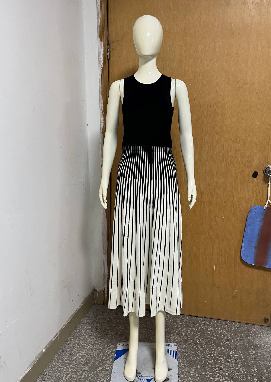 Spring Summer Contrast Colors Slimming Stripe Dress Inner Wear Fitted Waist Vest Base Knitting Dress