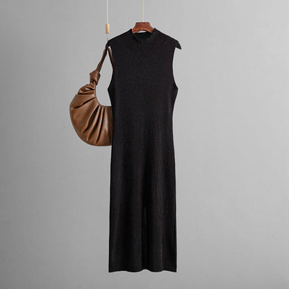 Solid Color Slim Fit Stretch Knitted Sleeveless Vest Summer All Matching Sheath Dress