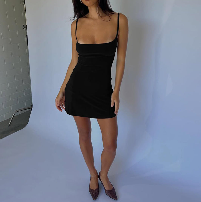 Women Clothing Summer Sexy Easy Matching Sling Dress Short Simple Waist Slimming Sheath Dress