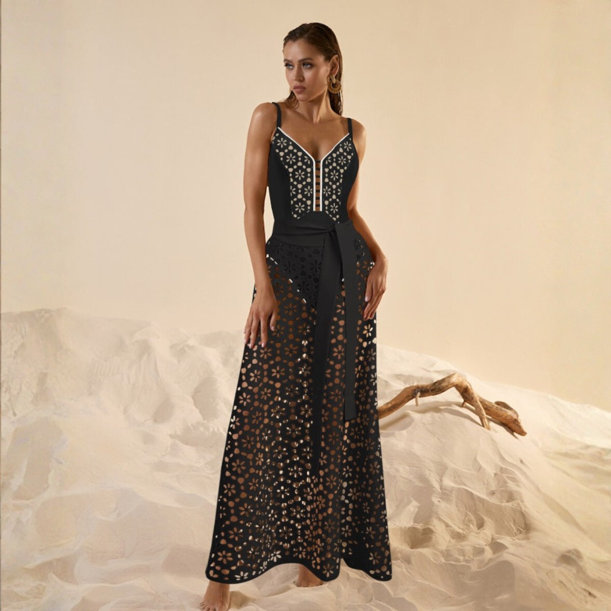 Swimsuit black laser Hollow Out Cutout high end swimsuit set women maxi dress one size fits all