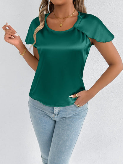 Women Clothing Satin Summer T shirt Short Sleeve High End Satin Artificial Silk Top