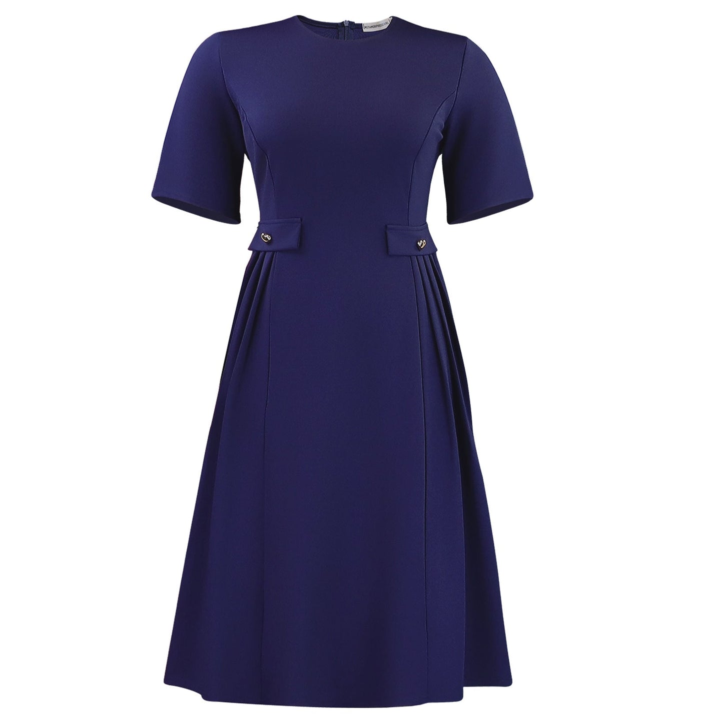 Women Wear Summer round Neck Short Sleeve Elegant Solid Color Midi Dress