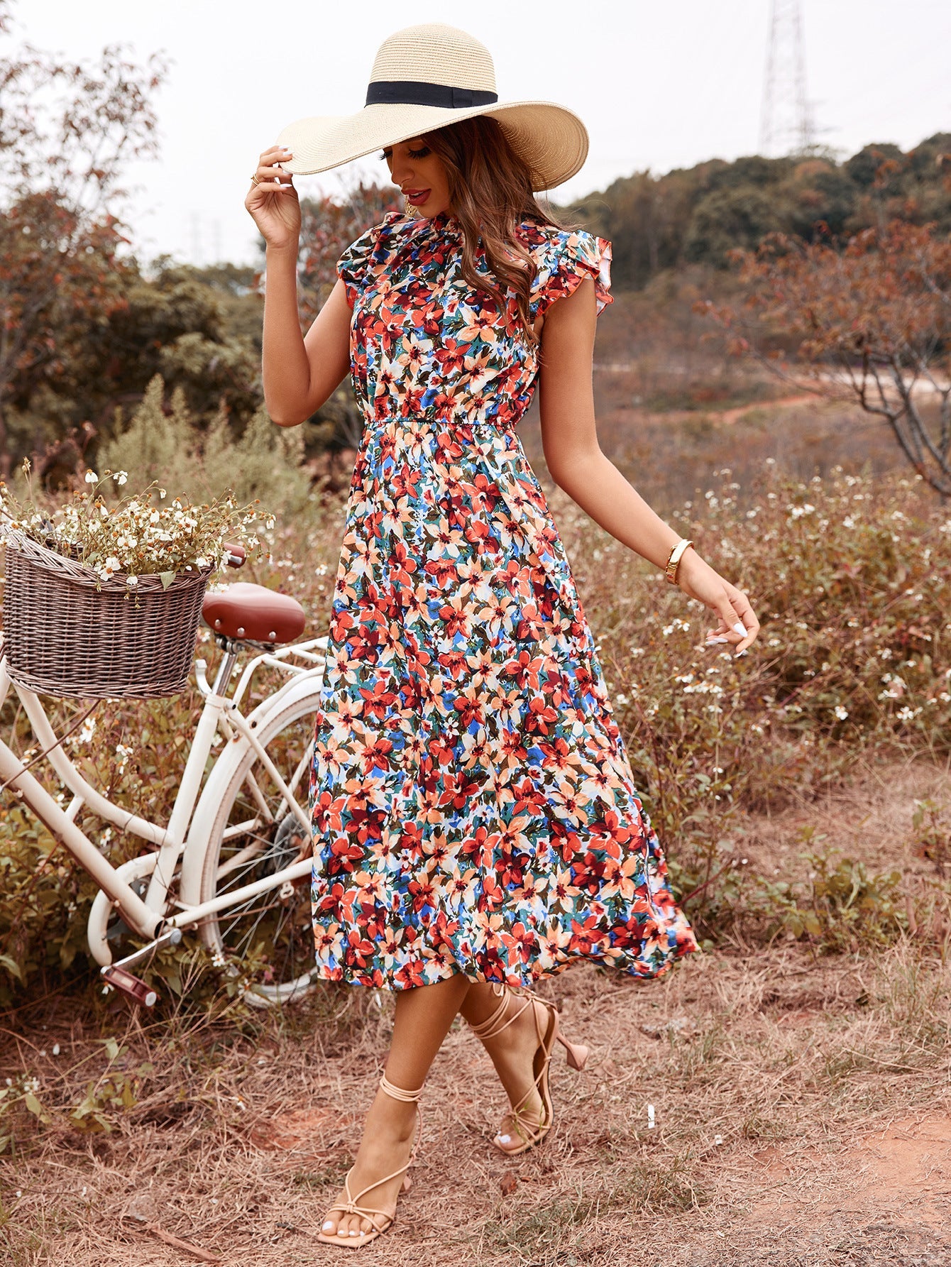Women Clothing Spring Summer Casual Elegant Vacation High Waist Floral Dress