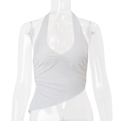 Women Clothing Spring Sexy Sexy Halter Strap Irregular Asymmetric Solid Color Vest Top Women