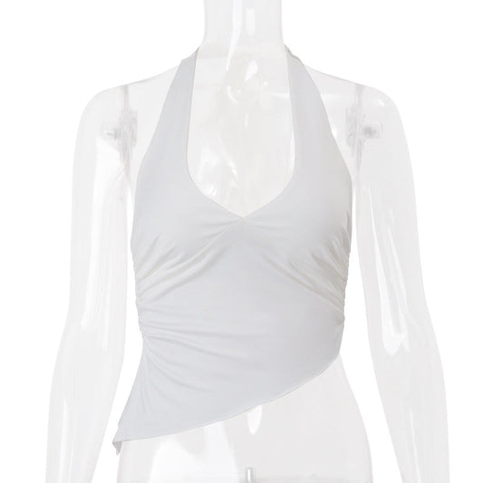 Women Clothing Spring Sexy Sexy Halter Strap Irregular Asymmetric Solid Color Vest Top Women