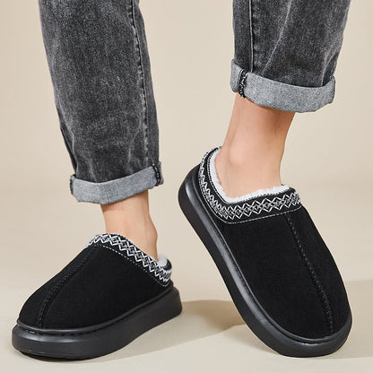 Baotou Fluffy Slippers Autumn Winter Ethnic Cotton Slippers Men Women Couple Warm Rubber Thick-Soled Cotton Slippers