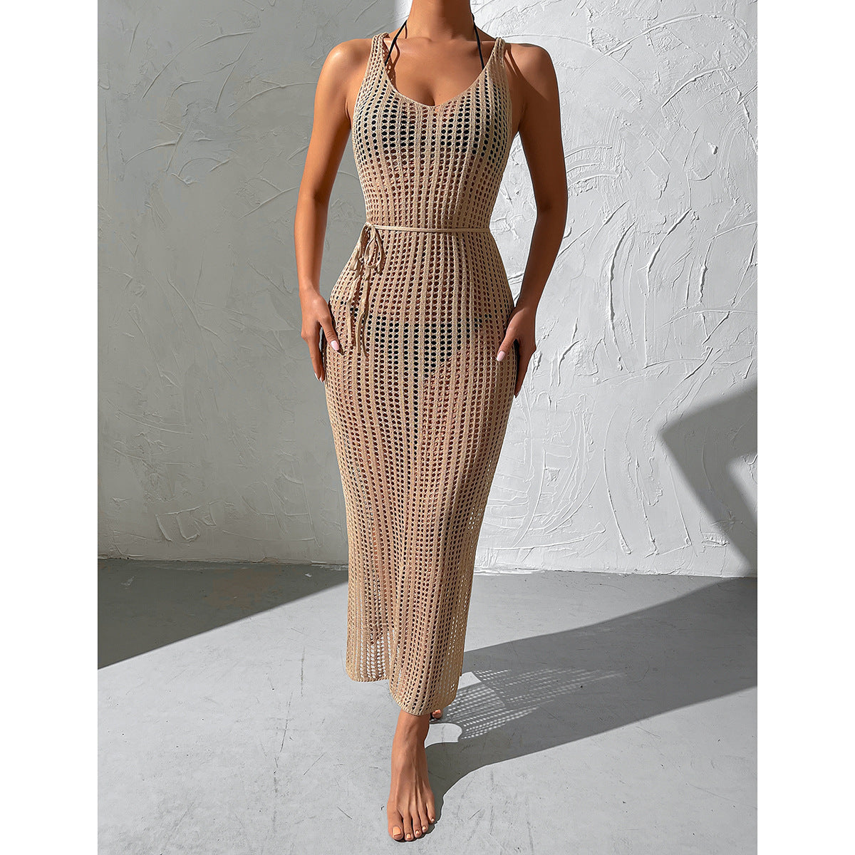 Vacation Beach Blouse Hollow Out Cutout Backless Knitted Dress Women