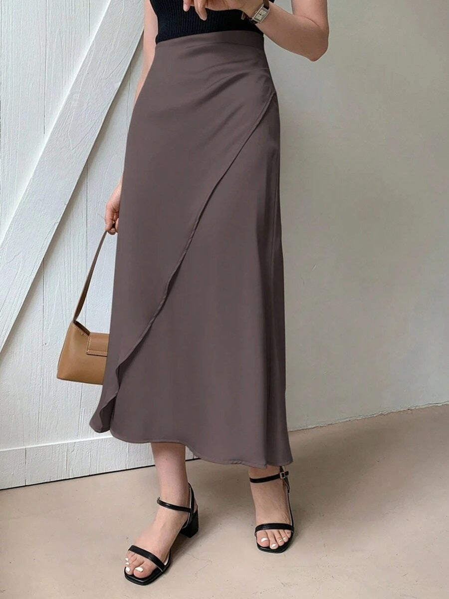 Popular Satin Satin Skirt Mid Length Artificial Silk Skirt