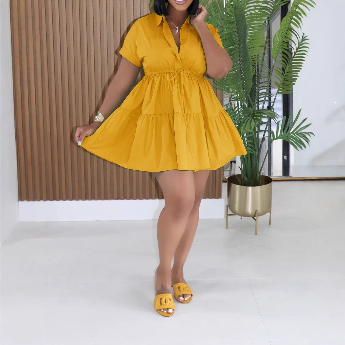 Short Sleeve One Piece Dress Women Loose Casual Shirt Dress Summer Short Dress