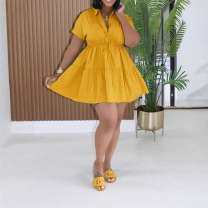 Short Sleeve One Piece Dress Women Loose Casual Shirt Dress Summer Short Dress