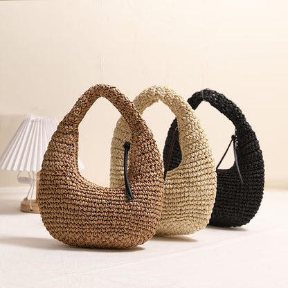 Solid Color Hand Carrying Straw Bag Niche Tassel Hand Carrying Straw Bag Woven Bag Women Seaside Vacation Beach Bag