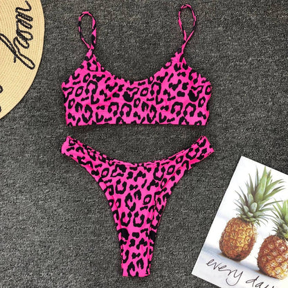 Women Seperated Swimwear Sexy Leopard Print Bikini Push up