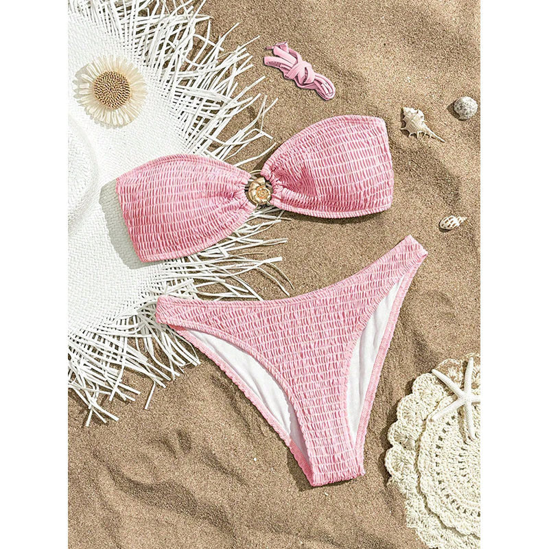 Solid Color Tied Bikini Sexy Split Swimsuit Women Beach Bikini Swimsuit