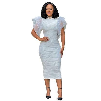 Women Clothing Stitching Ruffle Sleeve Summer Africa Dress