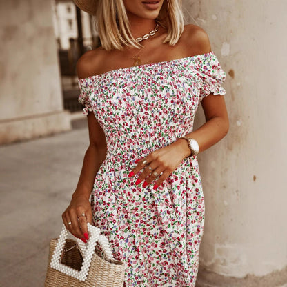 Summer Women Clothing off Shoulder Tube Top Cinched Waist Short Sleeve Dress