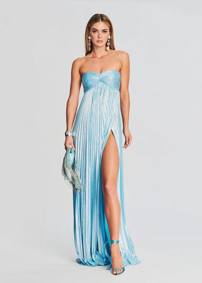 Summer Chest Wrapped Dress Stylish Texture Sexy Slit Women Evening Dresses