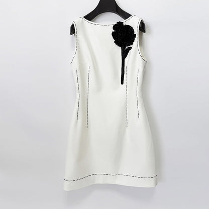 Summer Three Dimensional Floral Beaded Sequ Bright Line Bead Edge Sleeveless Vest Dress