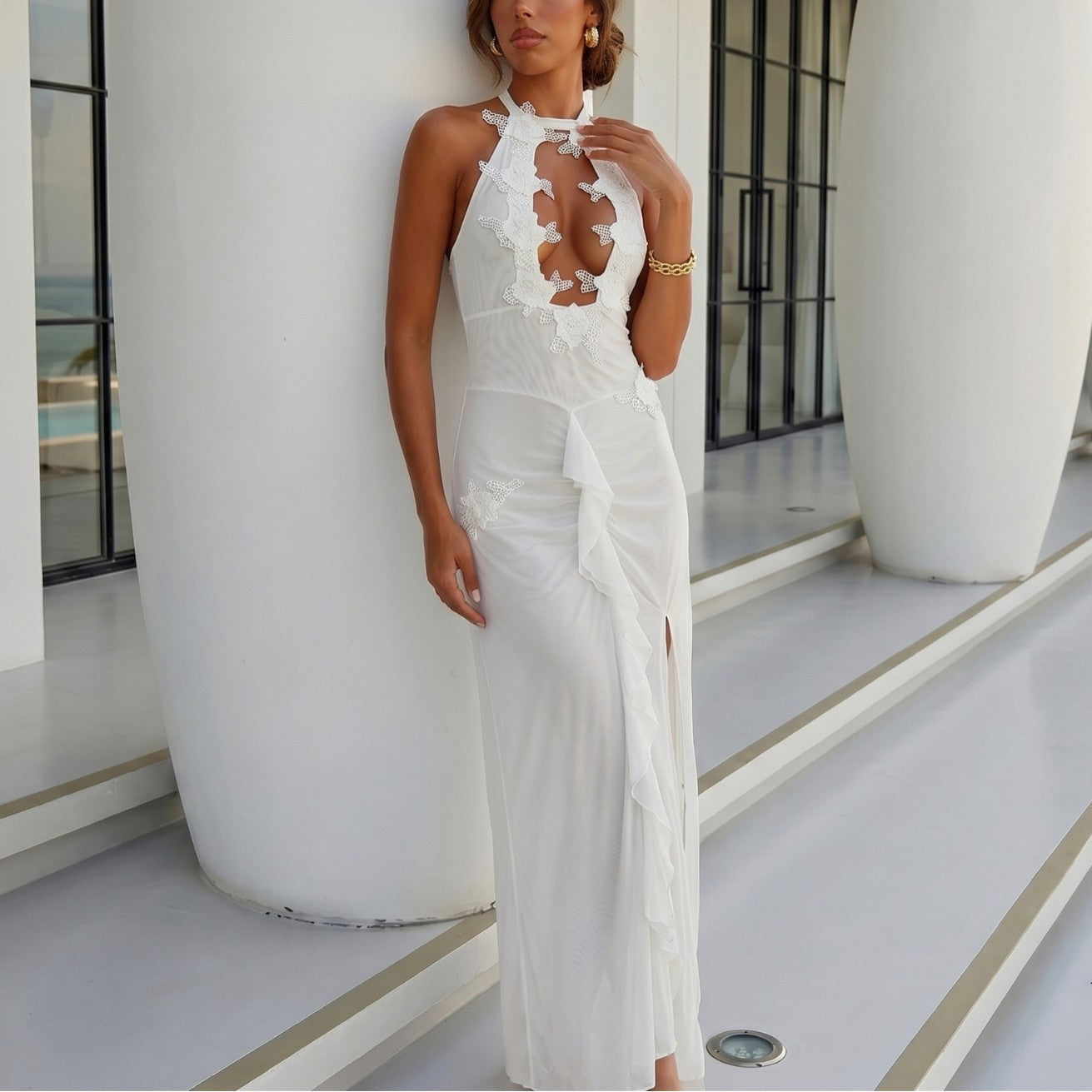 Solid Color Sexy Hollow Out Cutout out Backless Beach Cover up Bikini Swimsuit Beach Women
