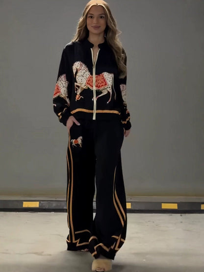 Summer Sexy Print Coat Two Piece Sets Pants