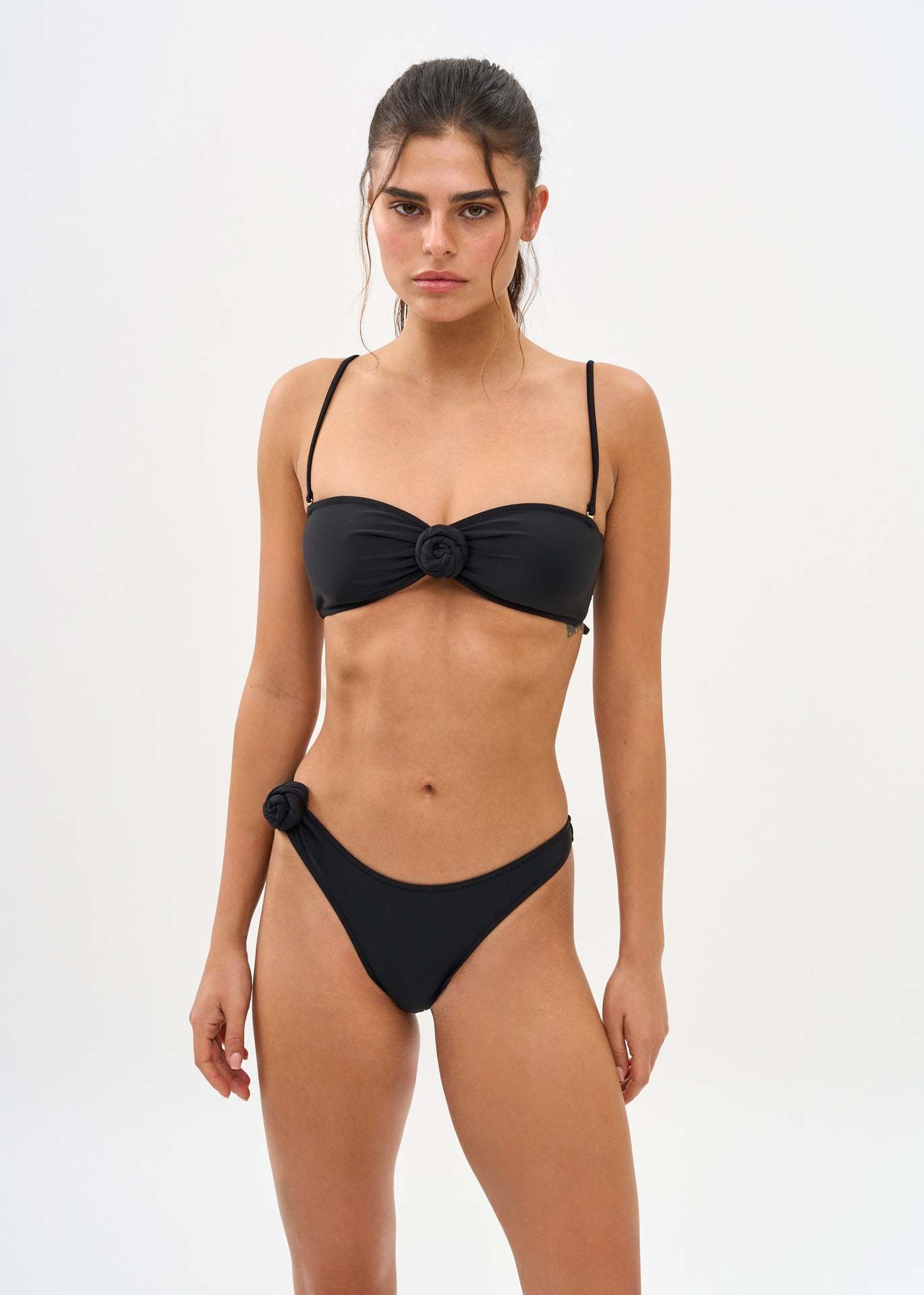 Solid Color Light Nylon Three Dimensional Floral Split Swimsuit Women Sexy High Waist Bikini