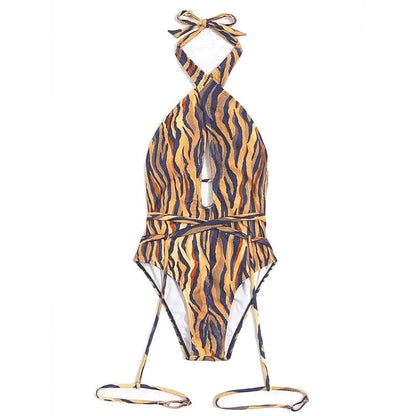 Swimwear Women Bandage Leg Travel Swimsuit Sexy Tiger Stripe Pattern Bikini