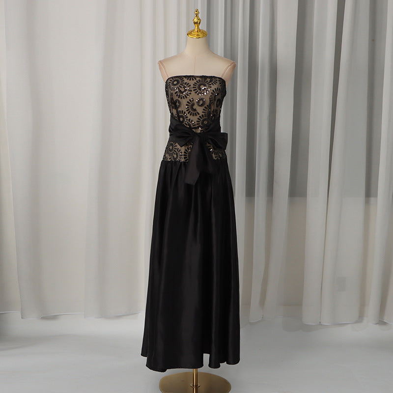 Summer Elegant Retro Geometry Pattern Pattern Bow Tied High Waist Dress Women