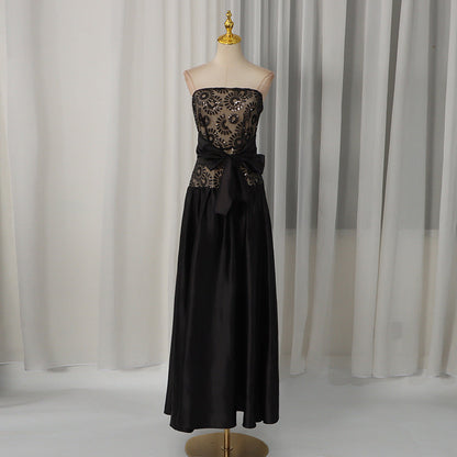 Summer Elegant Retro Geometry Pattern Pattern Bow Tied High Waist Dress Women