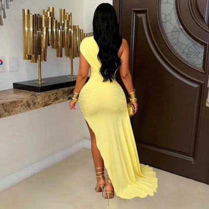 Sexy Women Clothing Mesh Stitching Ruffle Slim Fit Dress
