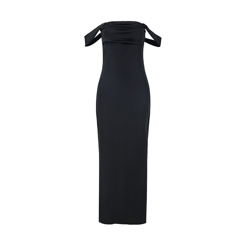 Women Clothing Summer off the Shoulder Tube Top Pleated High Waist Backless Simple High End Evening Dress